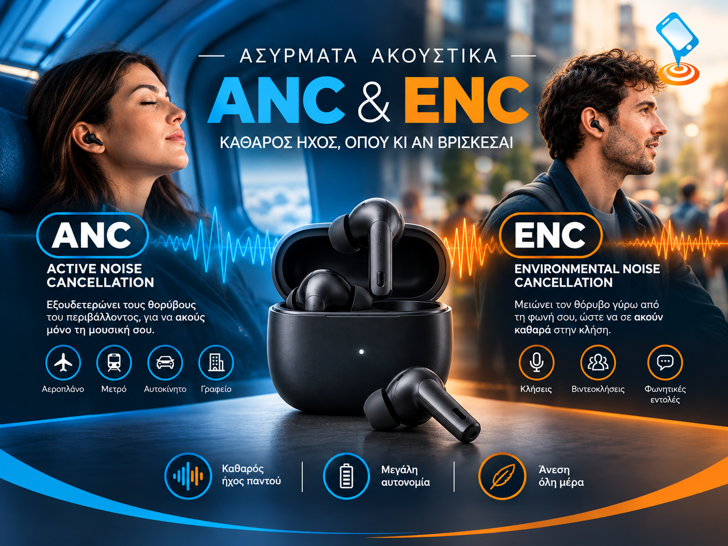 Ασύρματα ακουστικα ANC - ENC